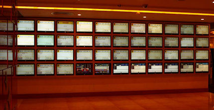 金碧汇彩322台纯平显示屏中的44台，展示有关游戏的各式信息。