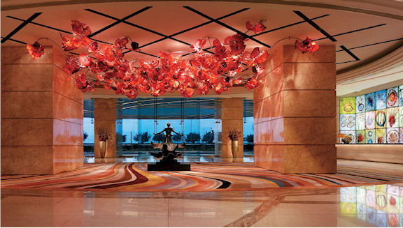 Dale Chihuly's striking red, Fiori Di Paradiso Ceiling, glass installation measures 17 meters long and 9 meters wide