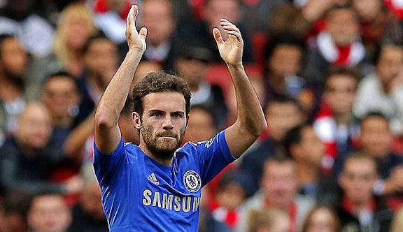 Key Chelsea player Juan Mata celebrating after the match
