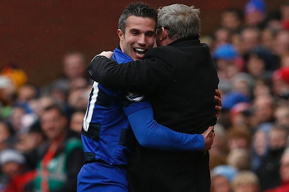 Robin Van Persie celebrated his first goal in 11 games with manager Sir Alex Ferguson 