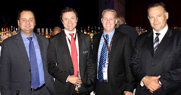 (left to right) Ian Garner of The Grand Ho Tram in Vietnam, Kurt Gissane and Bevan White from Bally Asia Pacific; and Gavin Jones of IGT Asia