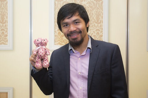 Superstar boxer Manny Pacquiao meets the Paisley PINK Conrad bear
