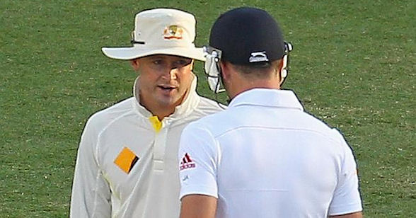 Michael Clarke locks horns with James Anderson during the first Ashes Test