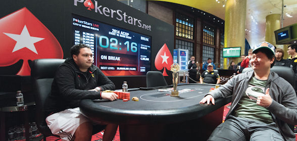 Gabriel Le Jossec and Sunny Jung prepare for their heads-up battle in the ACOP Main Event